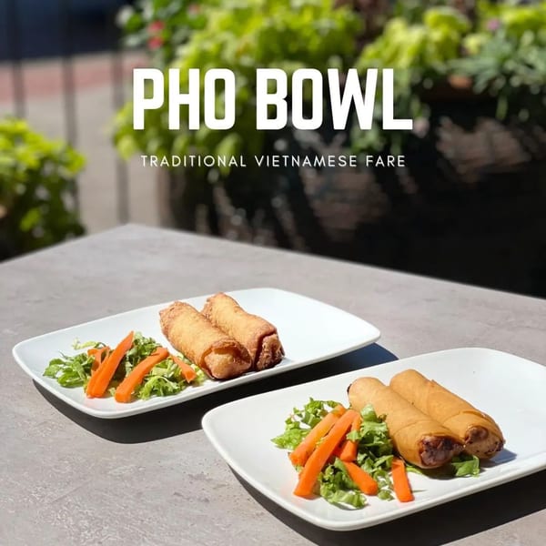 Two plates of crispy Vietnamese spring rolls with lettuce and carrot strips on an outdoor table.